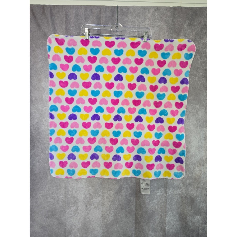 Vintage Walmart Hearts Soft Baby Blanket Aqua Purple Pink Yellow Fuchsia